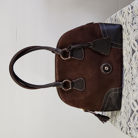 Dooney and Bourke Sued and Leather Satchel - Picture 2 of 16